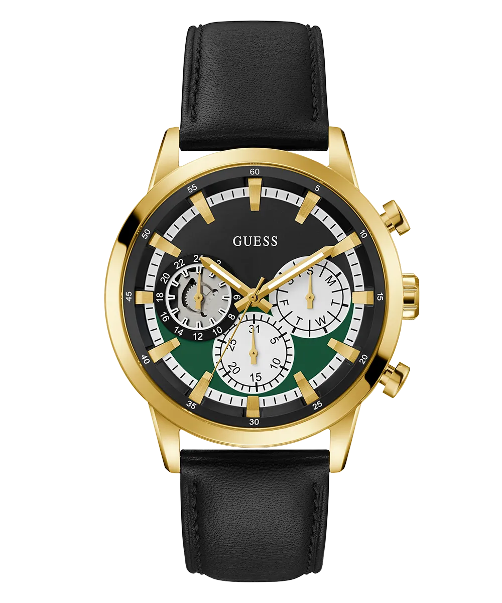 Guess Mens Gold Watches GUESS Mens Black Gold Tone Multi-function Watch