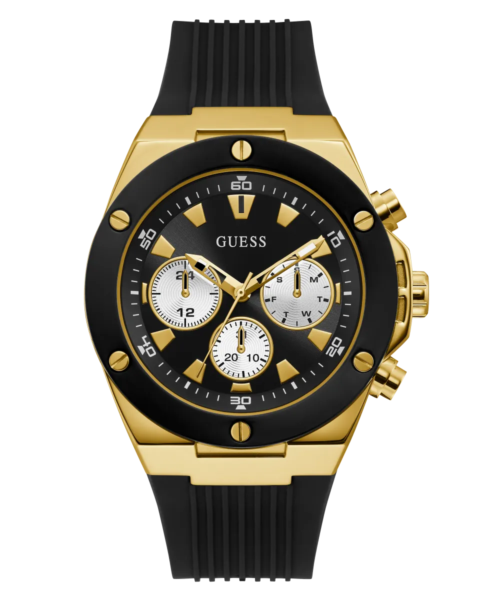 Guess Mens Gold Watches GUESS Mens Black Gold Tone Multi-function Watch