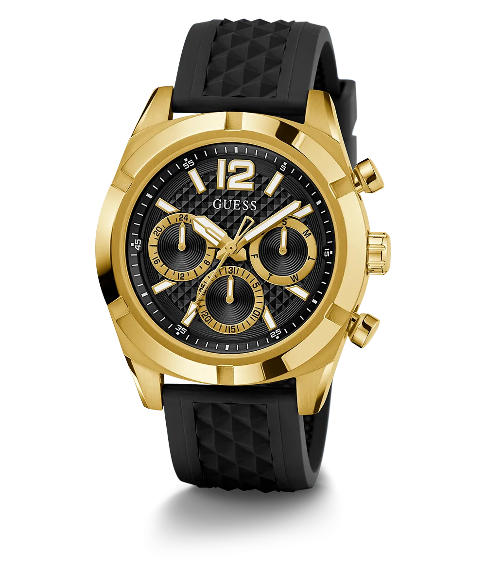 Guess Mens Gold Watches GUESS Mens Black Gold Tone Multi-function Watch