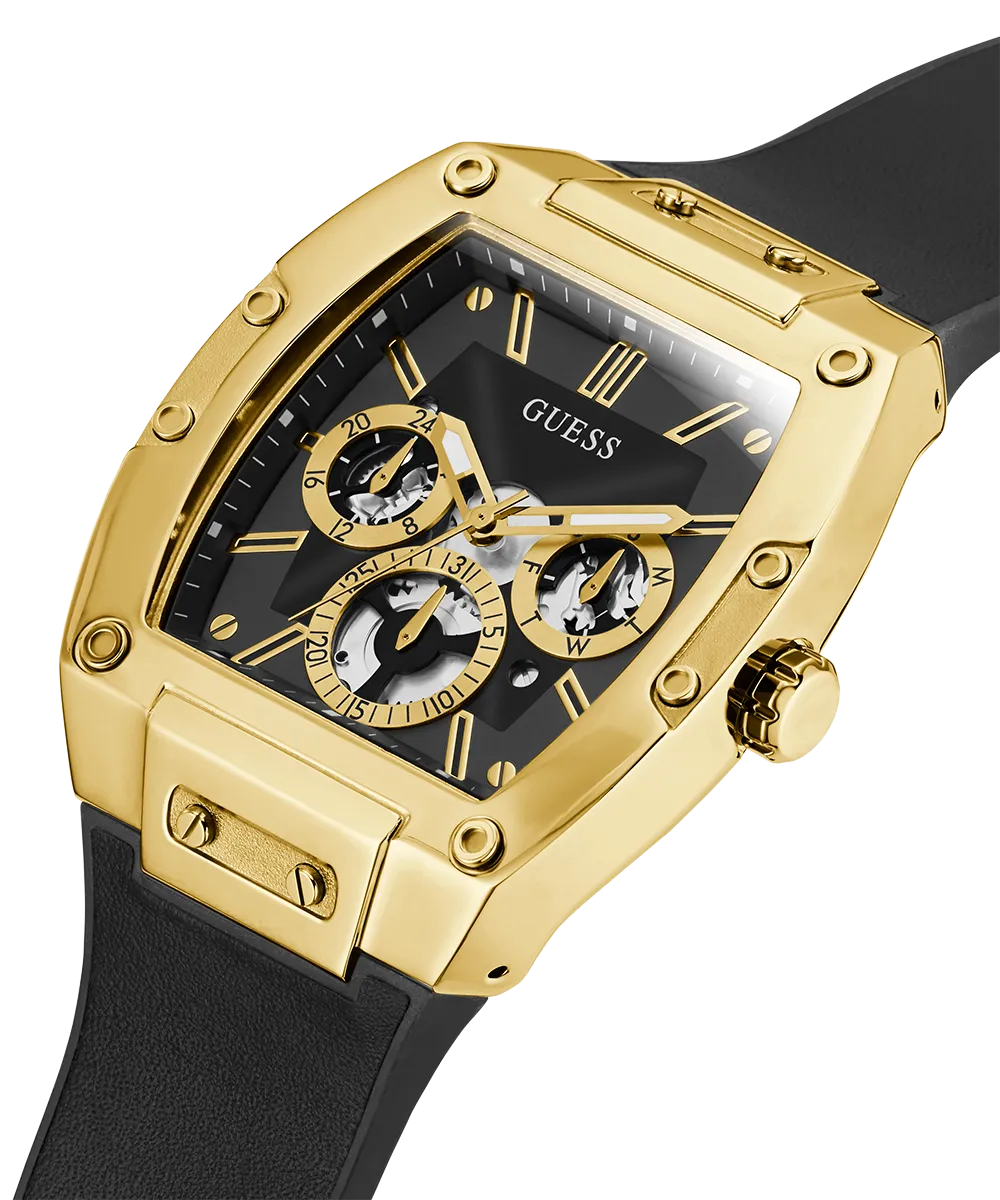 Guess Mens Gold Watches GUESS Mens Black Gold Tone Multi-function Watch