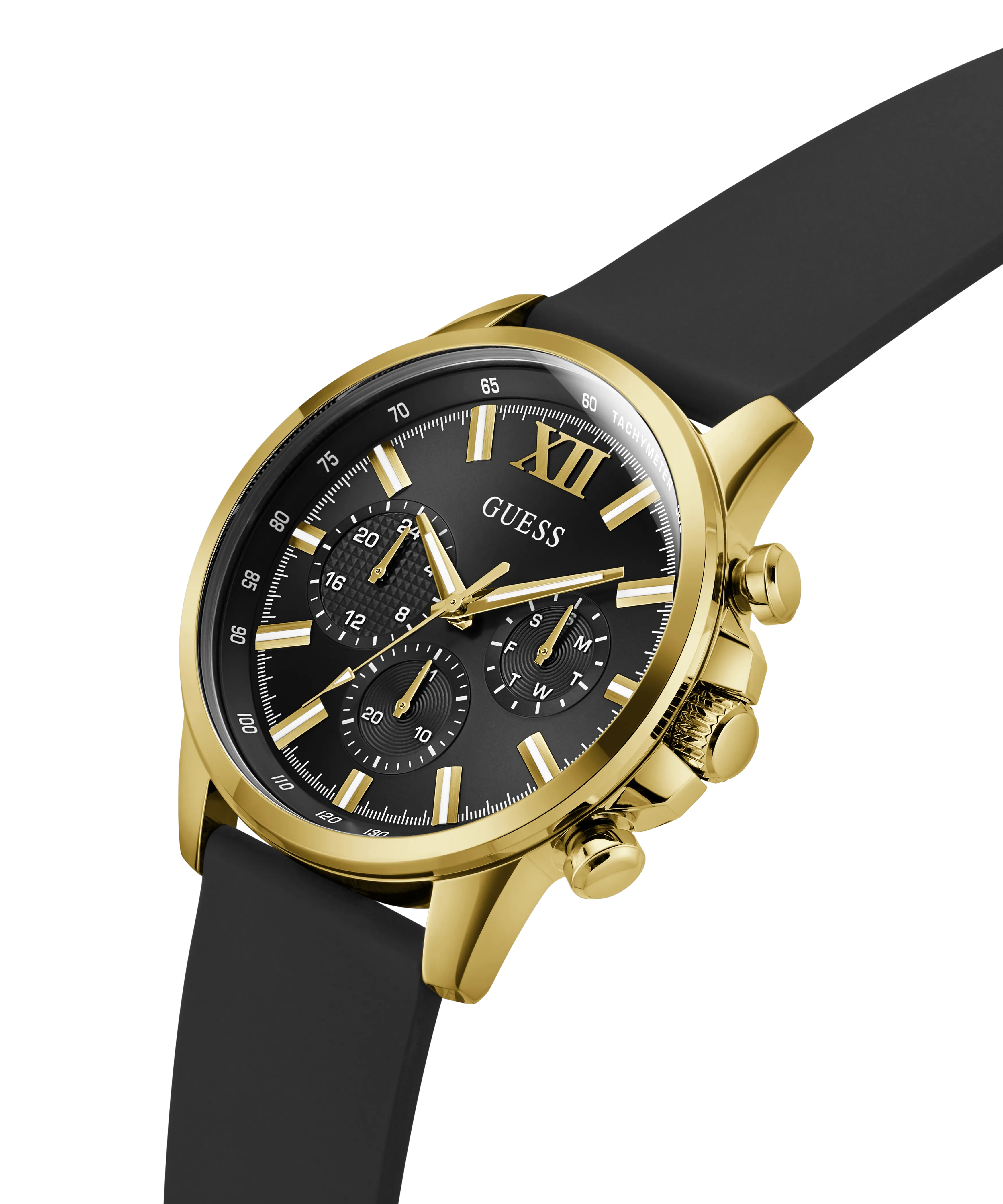 Guess Mens Gold Watches GUESS Mens Black Gold Tone Multi-function Watch