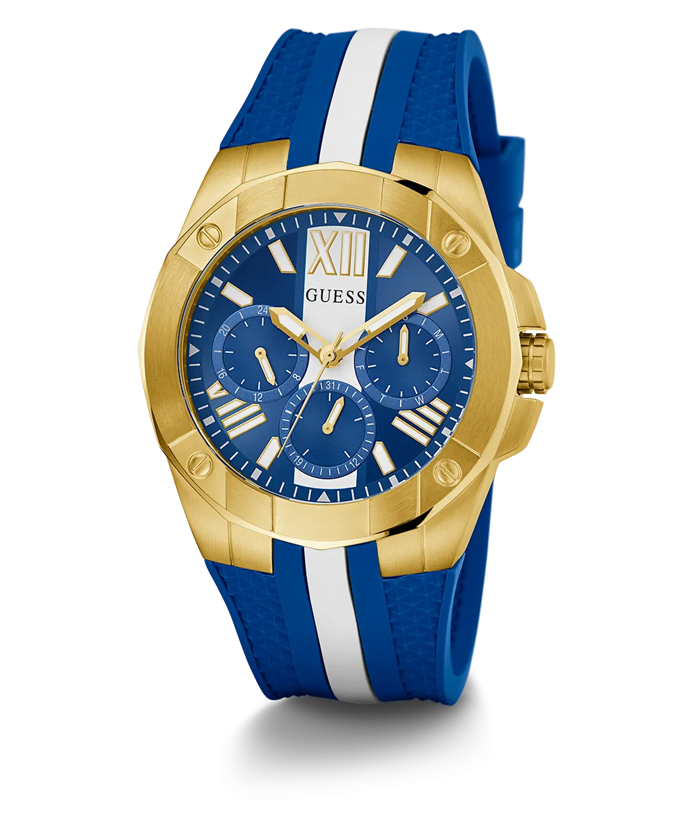 Guess Mens Gold Watches GUESS Mens Blue Gold Tone Multi-function Watch