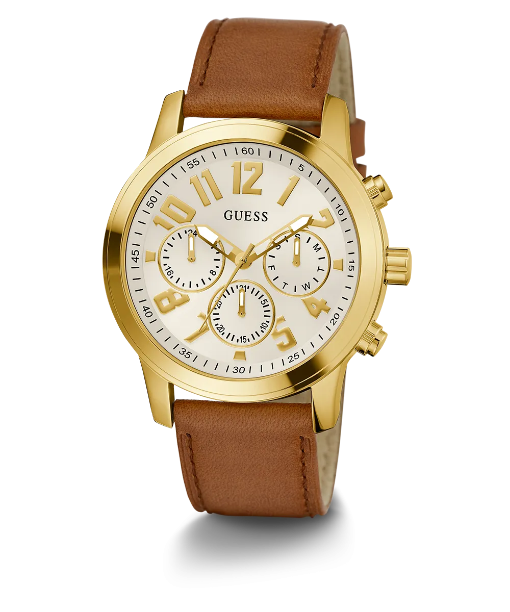 Guess Mens Gold Watches GUESS Mens Brown Gold Tone Multi-function Watch