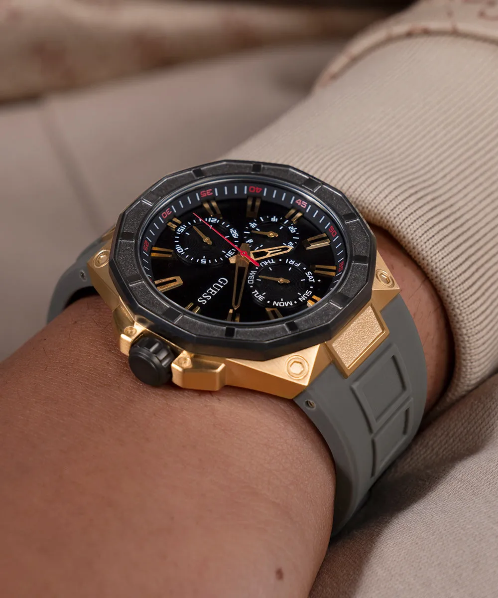 Guess Mens Gold Watches GUESS Mens Gray Gold Tone Multi-function Watch