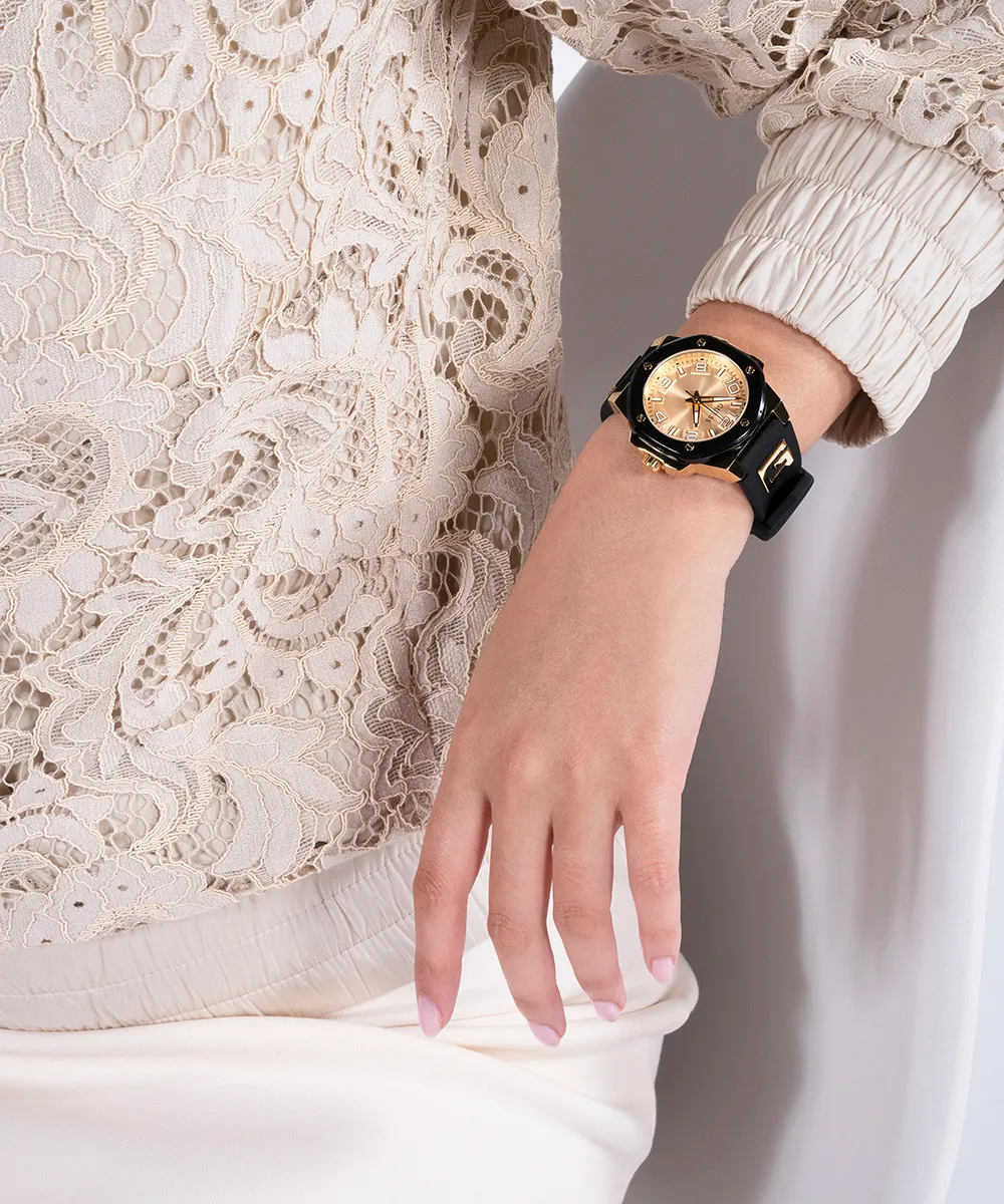 Guess Womens Silicone Watches GUESS Ladies Black 2-Tone Analog Watch