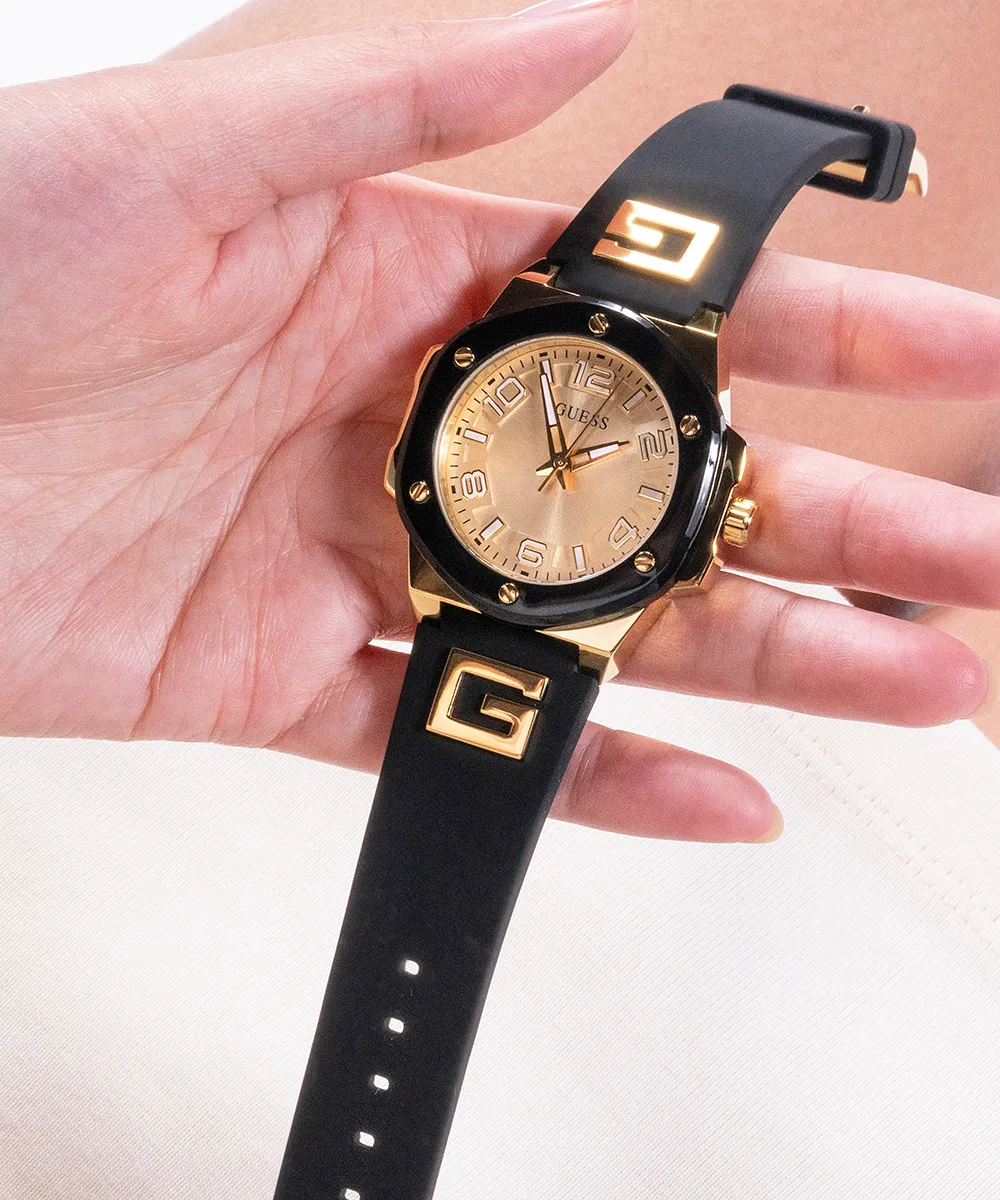 Guess Womens Silicone Watches GUESS Ladies Black 2-Tone Analog Watch