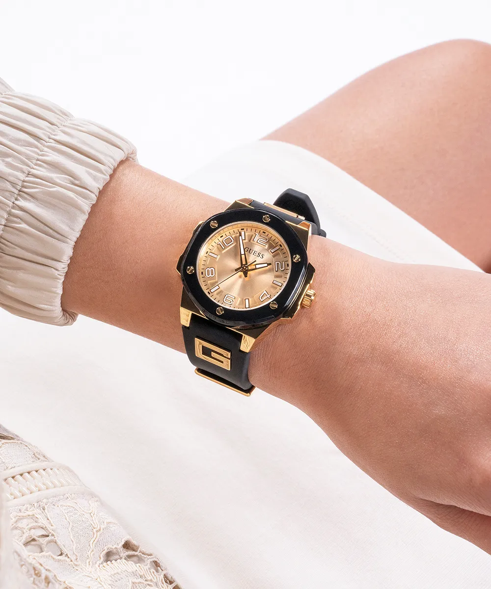Guess Womens Silicone Watches GUESS Ladies Black 2-Tone Analog Watch