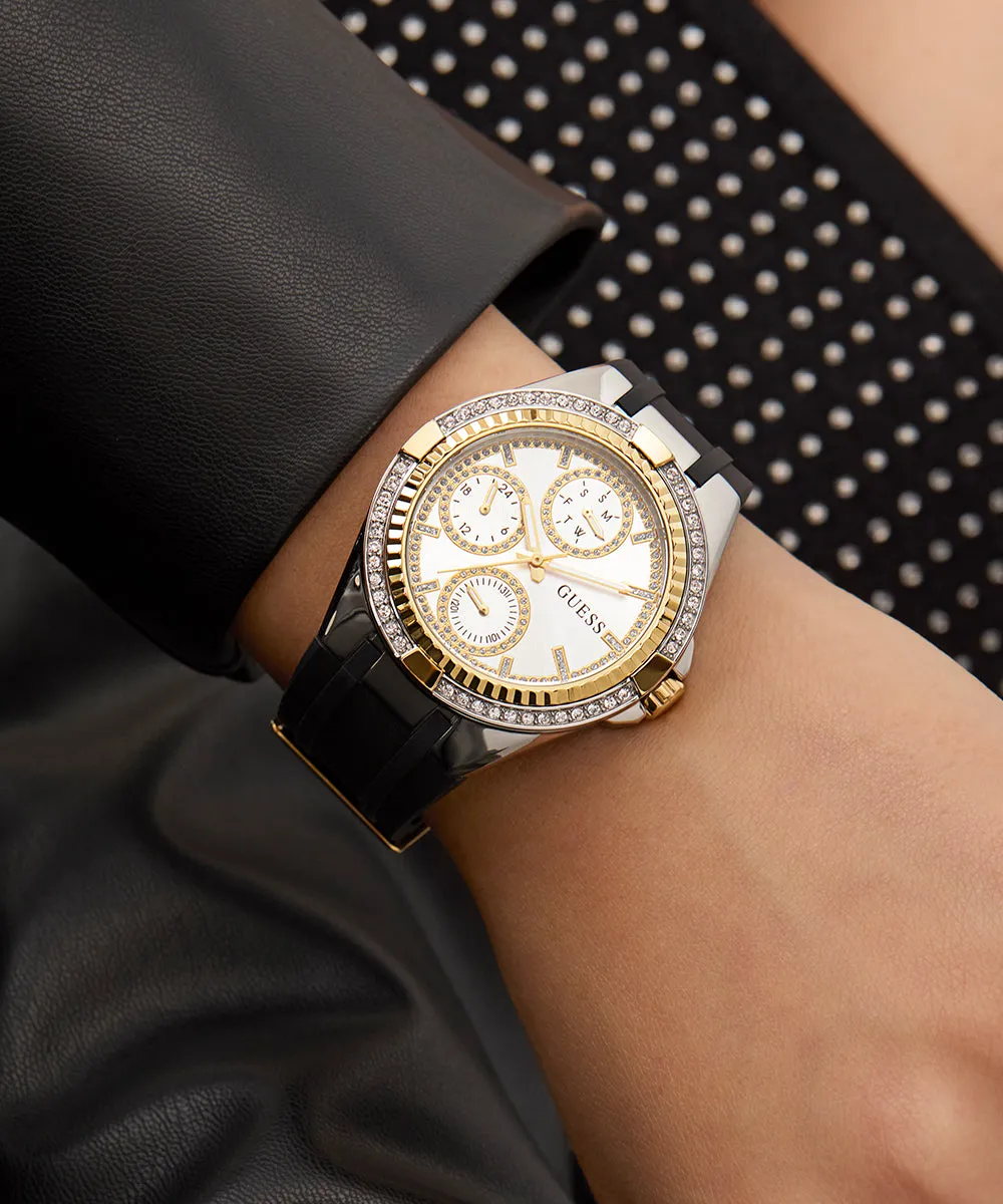 Guess Womens Silicone Watches GUESS Ladies Black 2-Tone Multi-function Watch