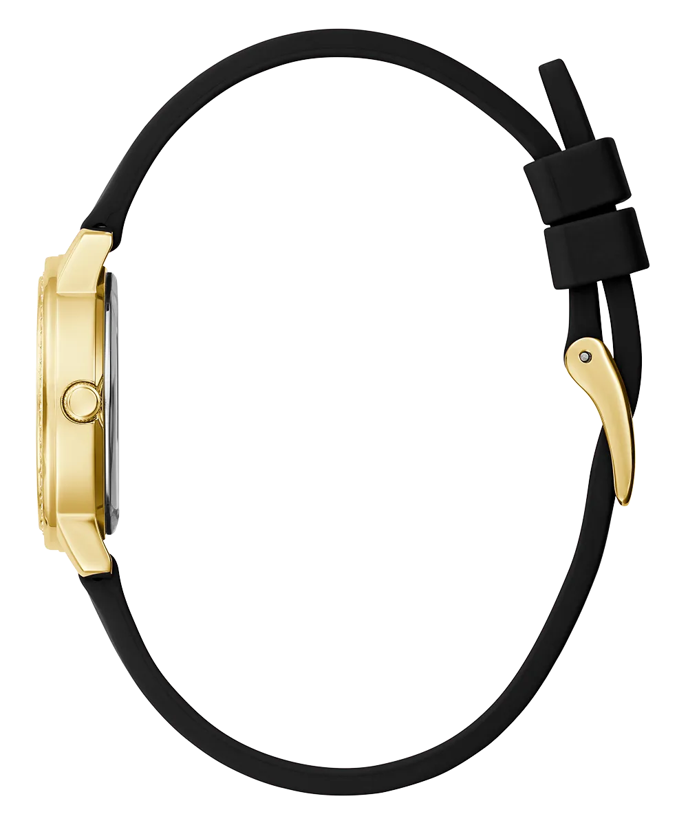 Guess Womens Silicone Watches GUESS Ladies Black Gold Tone Analog Watch