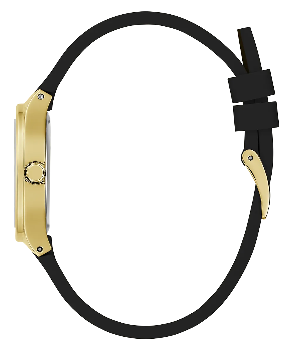 Guess Womens Silicone Watches GUESS Ladies Black Gold Tone Analog Watch