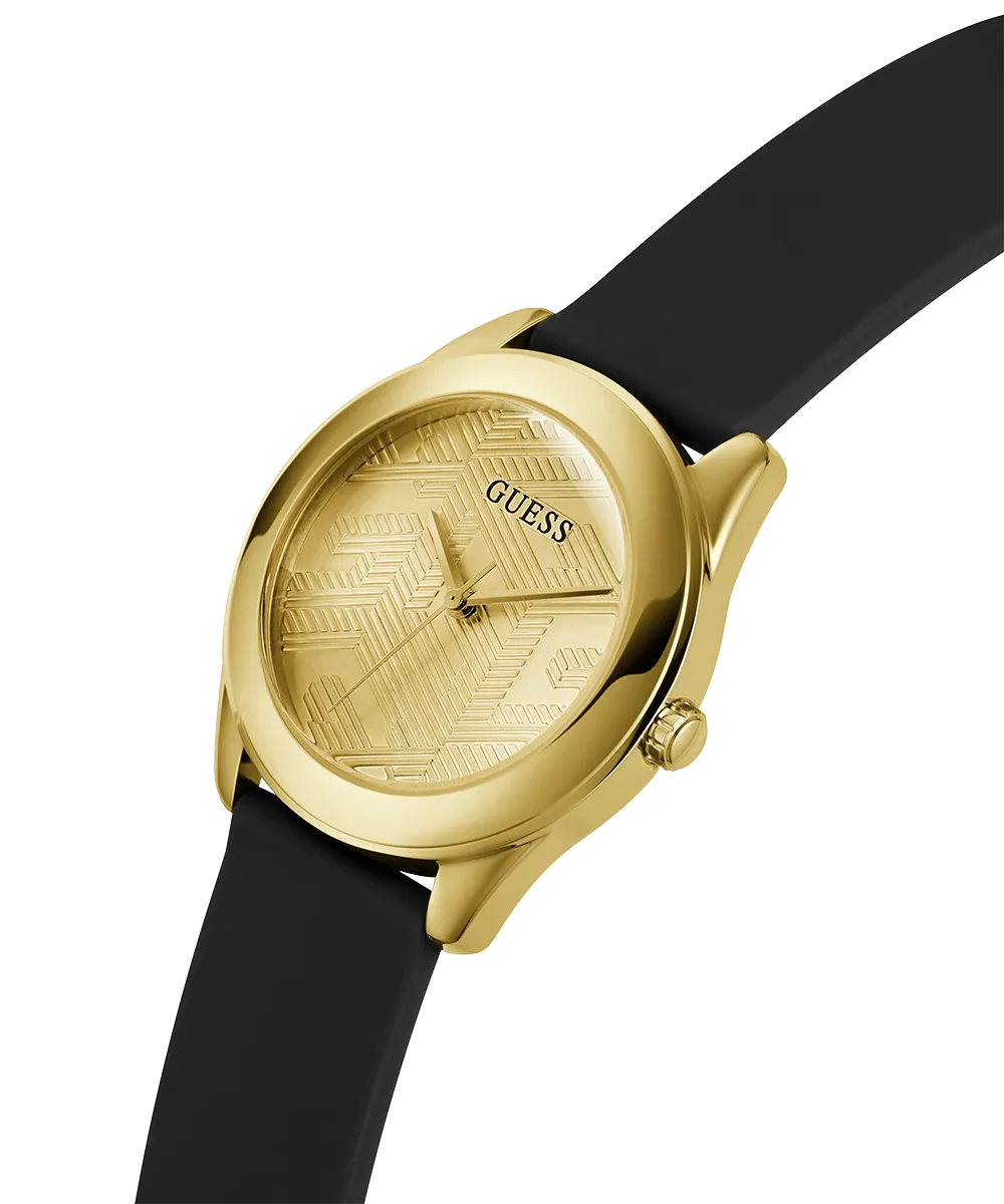 Guess Womens Silicone Watches GUESS Ladies Black Gold Tone Analog Watch