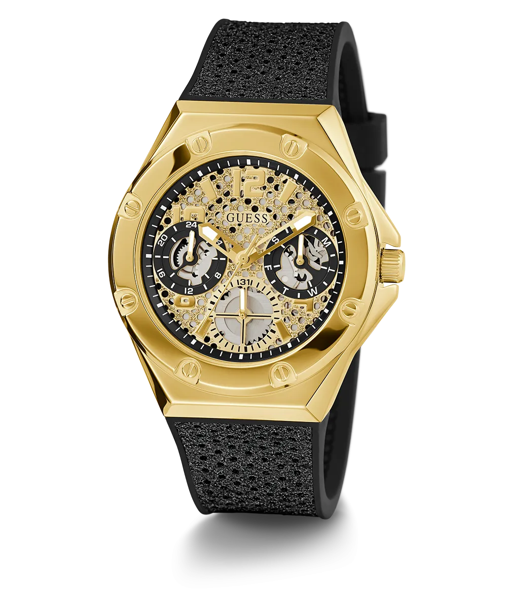 Guess Womens Silicone Watches GUESS Ladies Black Gold Tone Multi-function Watch