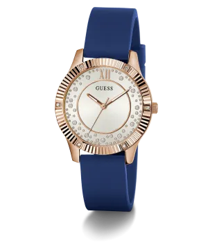 Guess Womens Silicone Watches GUESS Ladies Blue Rose Gold Tone Analog Watch