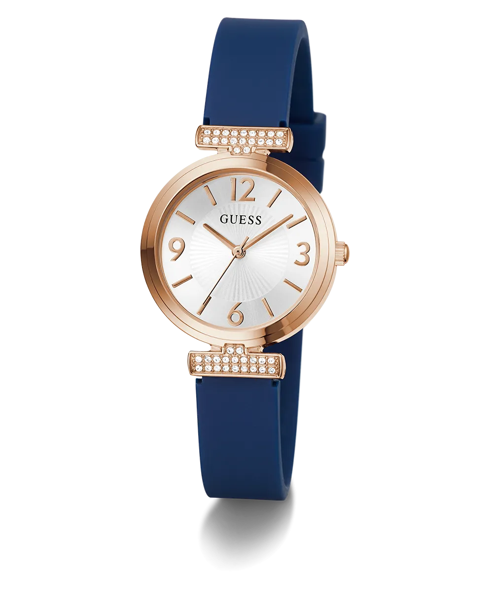 Guess Womens Silicone Watches GUESS Ladies Blue Rose Gold Tone Analog Watch