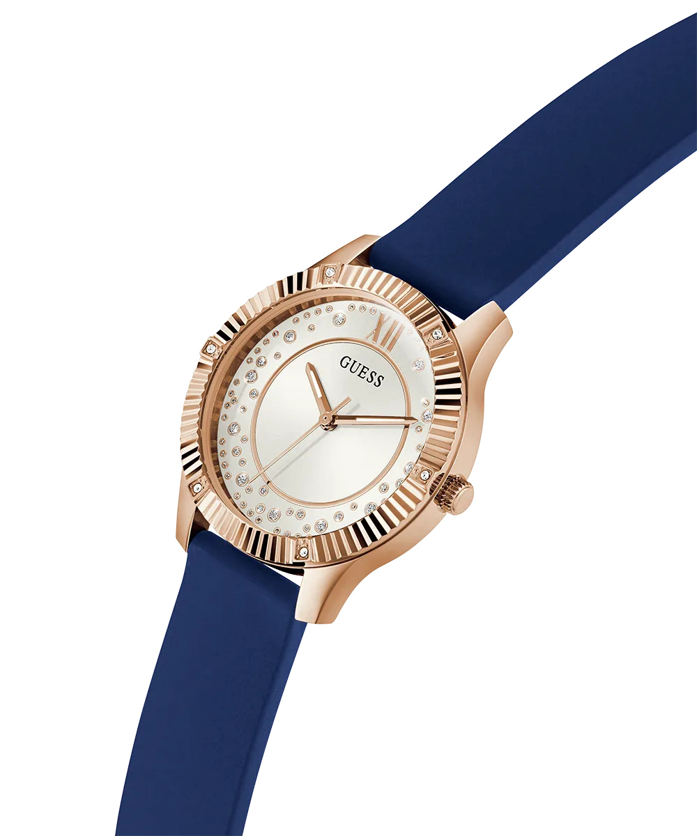Guess Womens Silicone Watches GUESS Ladies Blue Rose Gold Tone Analog Watch