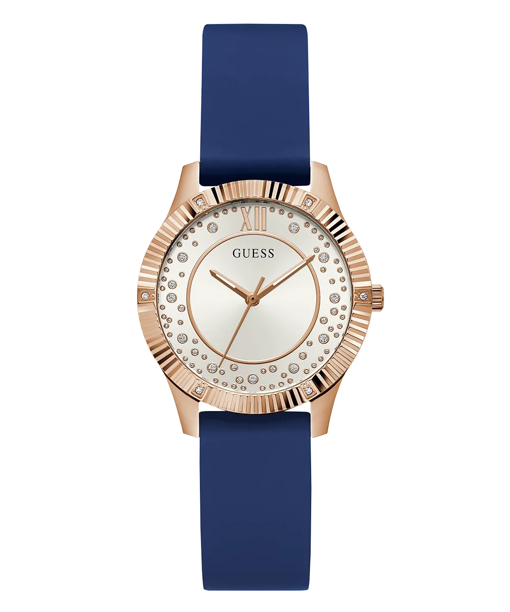 Guess Womens Silicone Watches GUESS Ladies Blue Rose Gold Tone Analog Watch