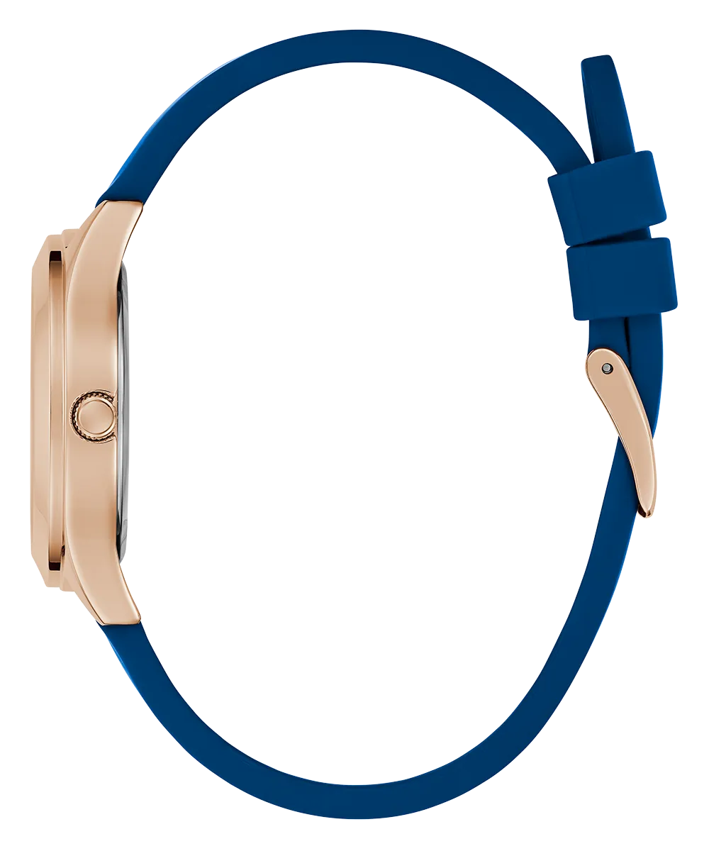 Guess Womens Silicone Watches GUESS Ladies Blue Rose Gold Tone Analog Watch
