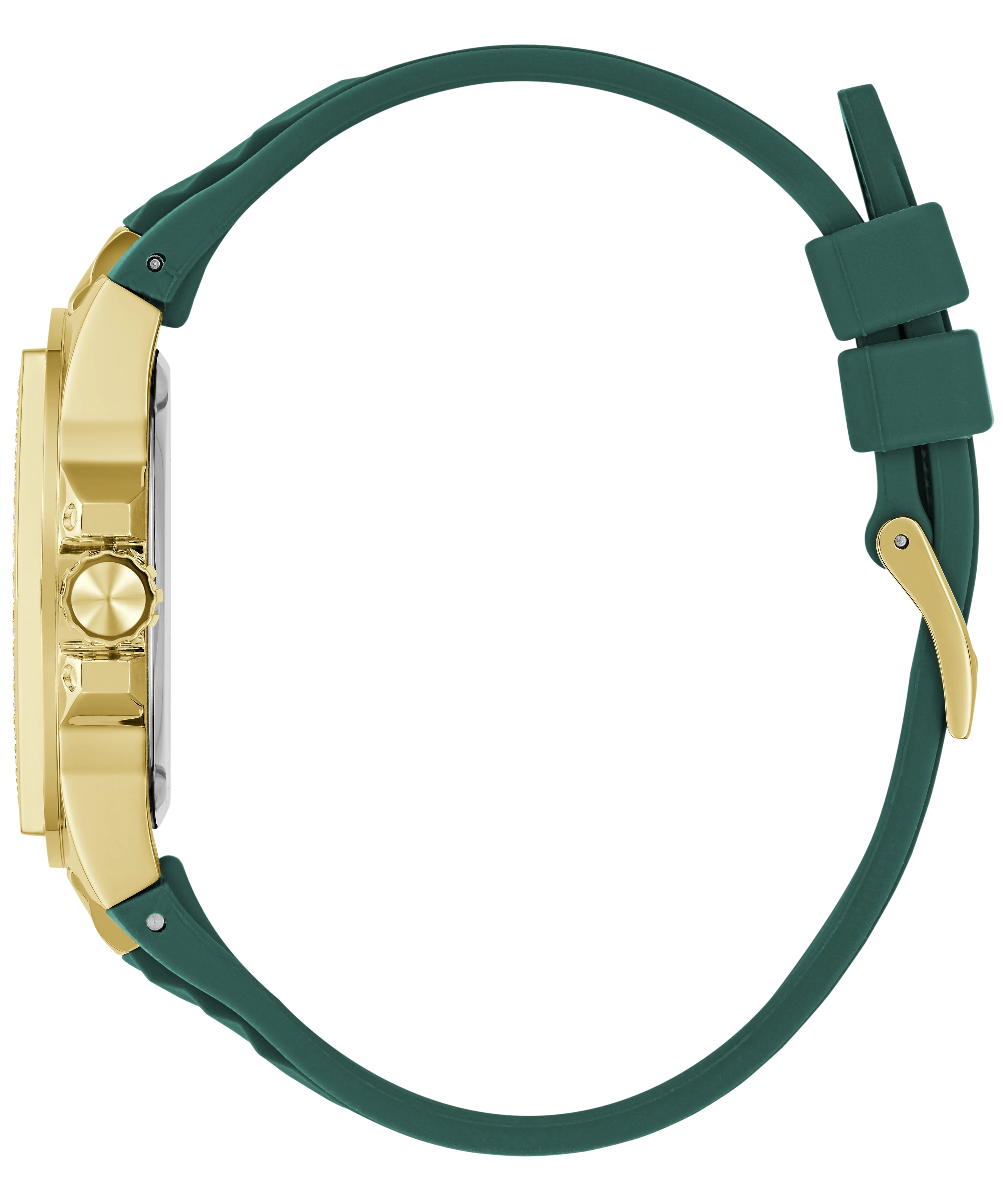 Guess Womens Silicone Watches GUESS Ladies Green Gold Tone Multi-function Watch
