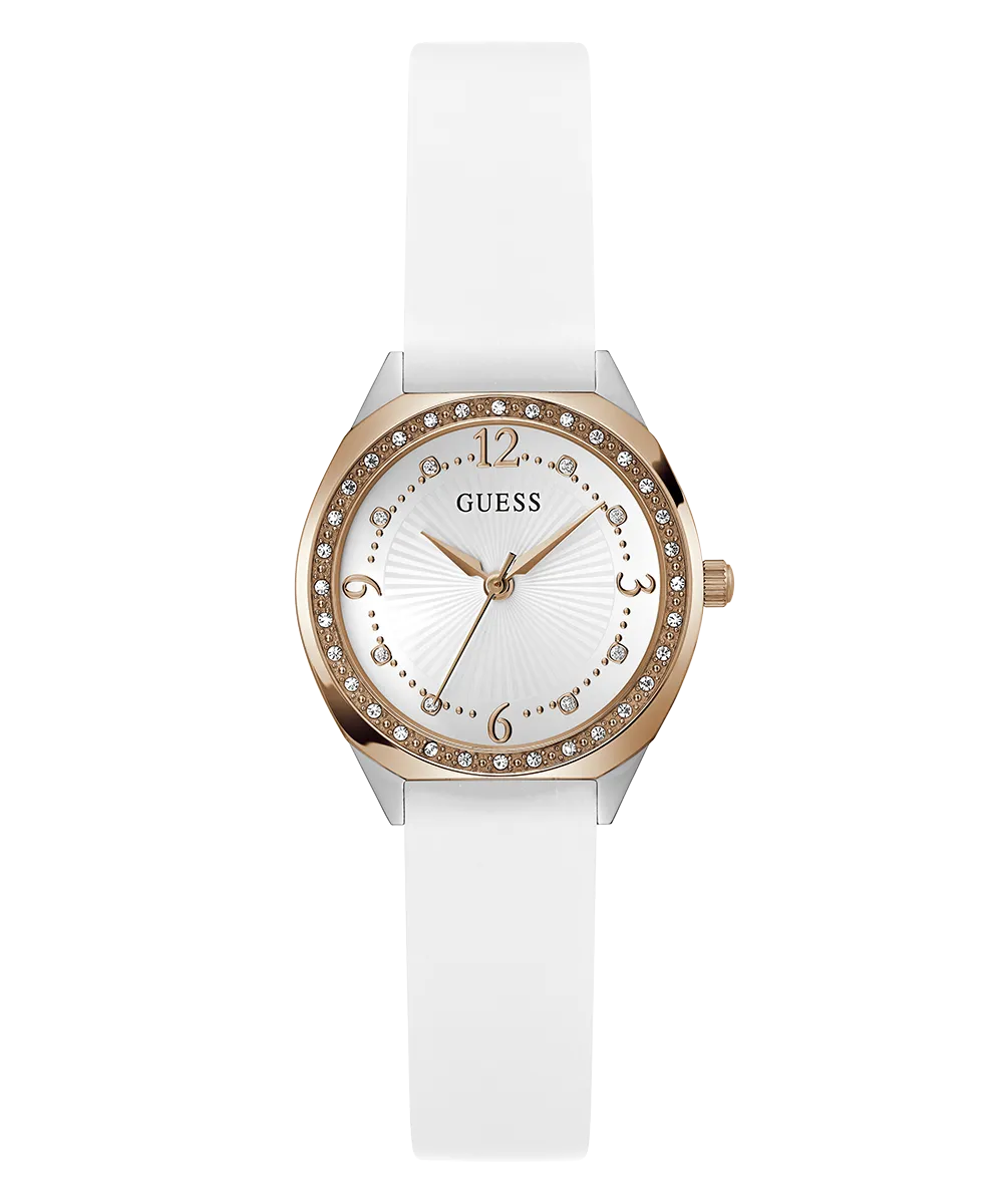Guess Womens Silicone Watches GUESS Ladies White 2-Tone Analog Watch