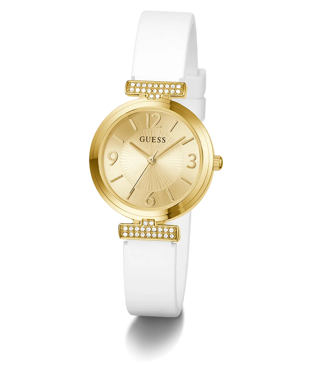 Guess Womens Silicone Watches GUESS Ladies White Gold Tone Analog Watch