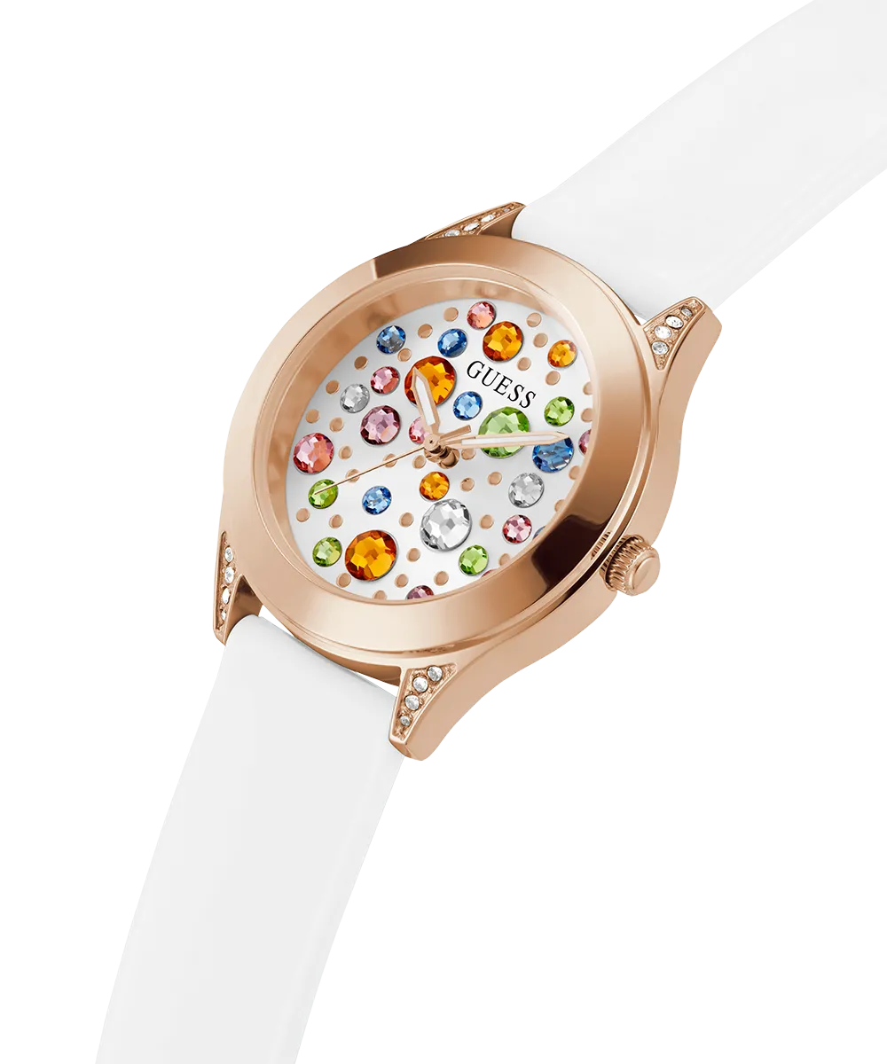 Guess Womens Silicone Watches GUESS Ladies White Rose Gold Tone Analog Watch