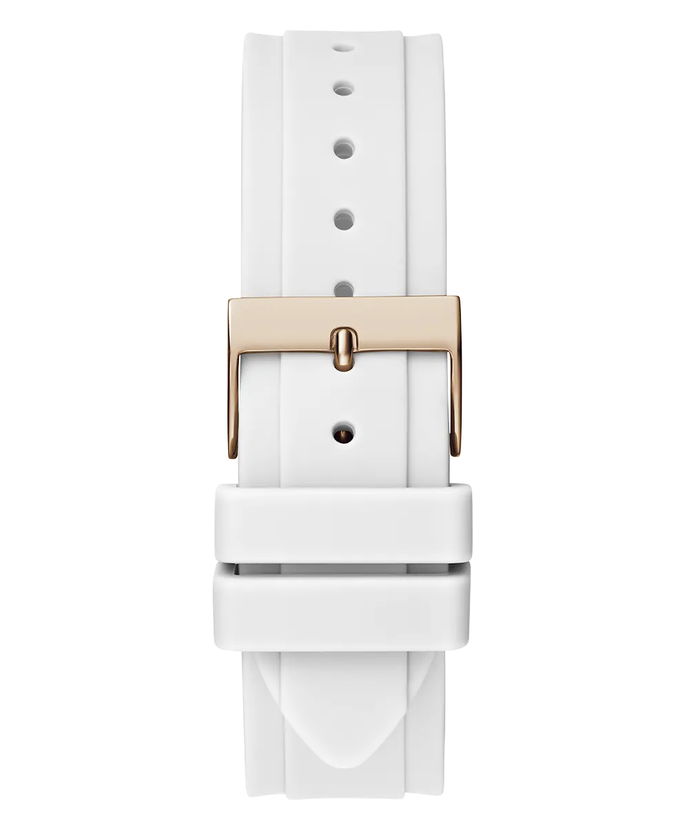 Guess Womens Silicone Watches GUESS Ladies White Rose Gold Tone Multi-function Watch