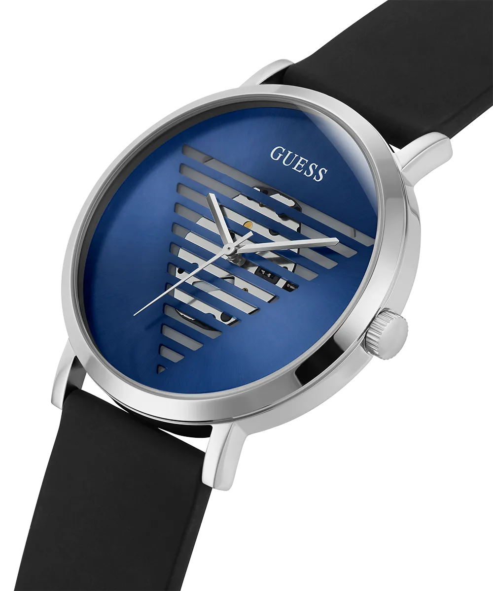 Guess Womens/Mens Silver Watches GUESS Mens Black Silver Tone Analog Watch
