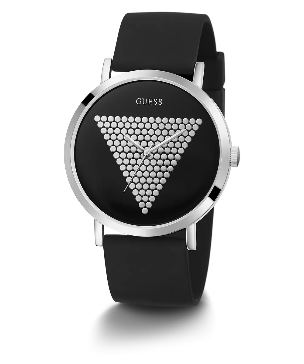 Guess Womens/Mens Silver Watches GUESS Mens Black Silver Tone Analog Watch
