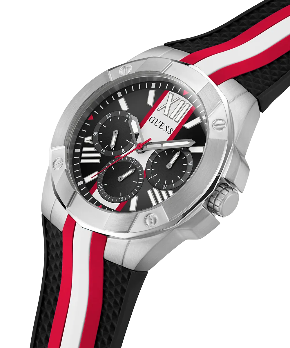 Guess Womens/Mens Silver Watches GUESS Mens Black Silver Tone Multi-function Watch