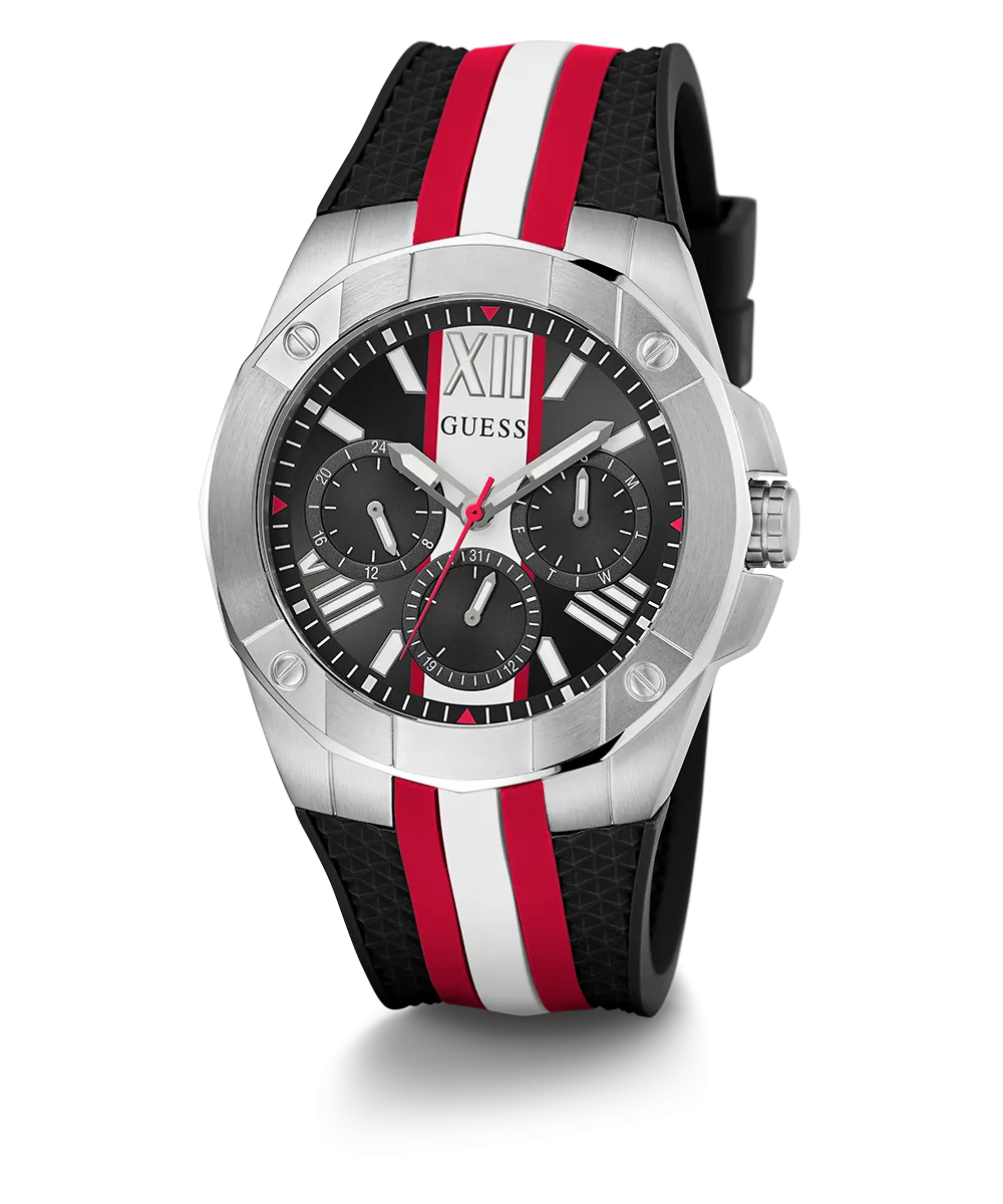 Guess Womens/Mens Silver Watches GUESS Mens Black Silver Tone Multi-function Watch