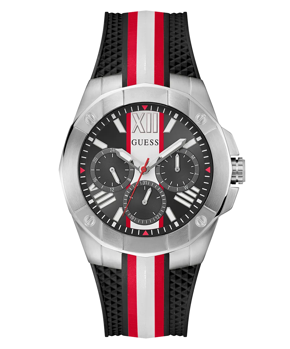Guess Womens/Mens Silver Watches GUESS Mens Black Silver Tone Multi-function Watch