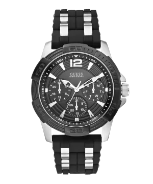 Guess Womens/Mens Silver Watches GUESS Mens Black Silver Tone Multi-function Watch