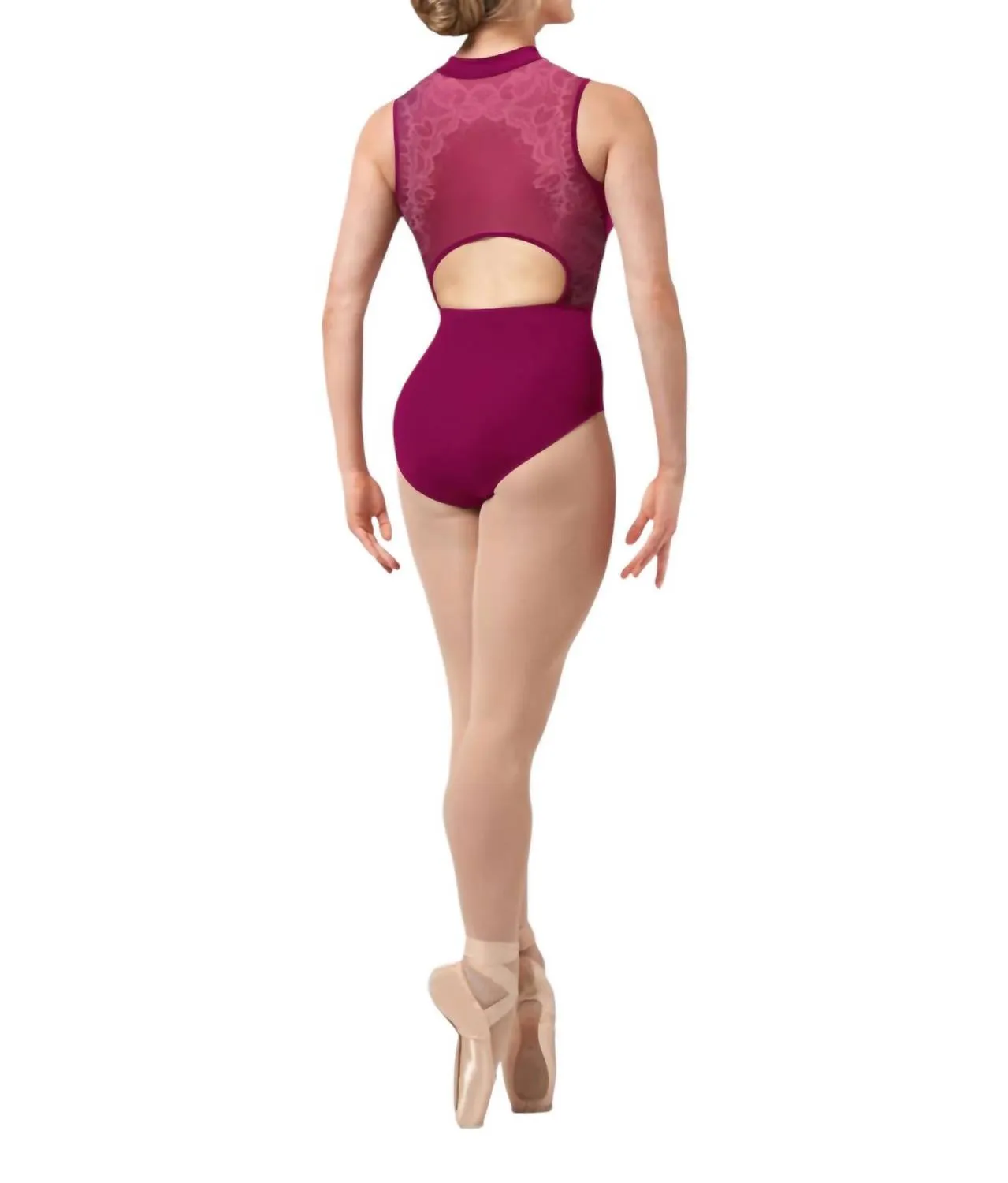 Harper Zip Lace Tank Leotard In Cherry