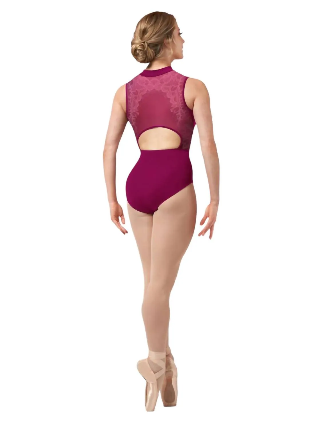 Harper Zip Lace Tank Leotard In Cherry