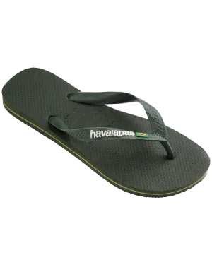 Havaianas Shoes Brazil Logo Flip Flops in Olive Green