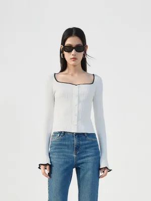 Heart Neckline Ribbed Knit Top