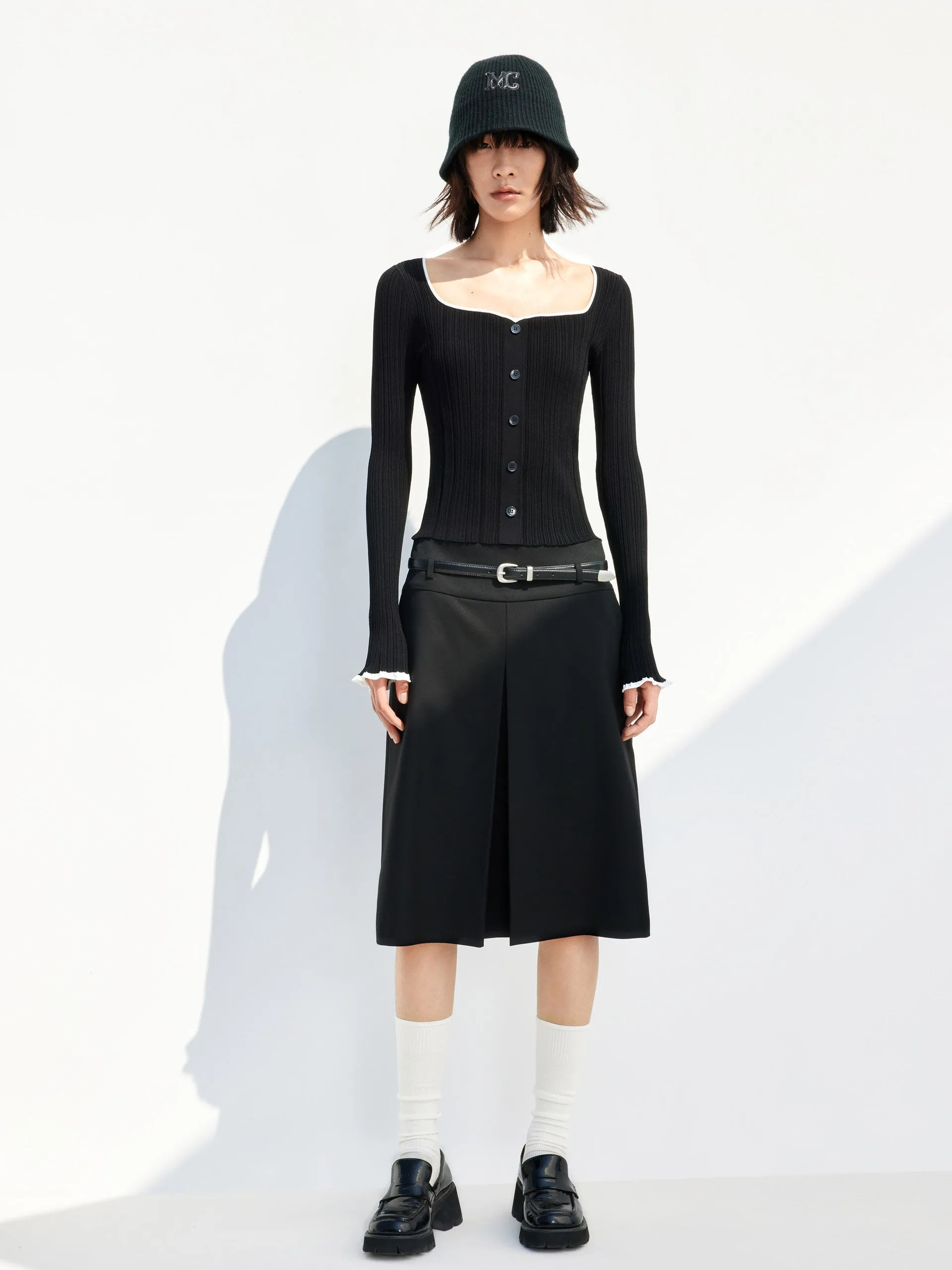 Heart Neckline Ribbed Knit Top