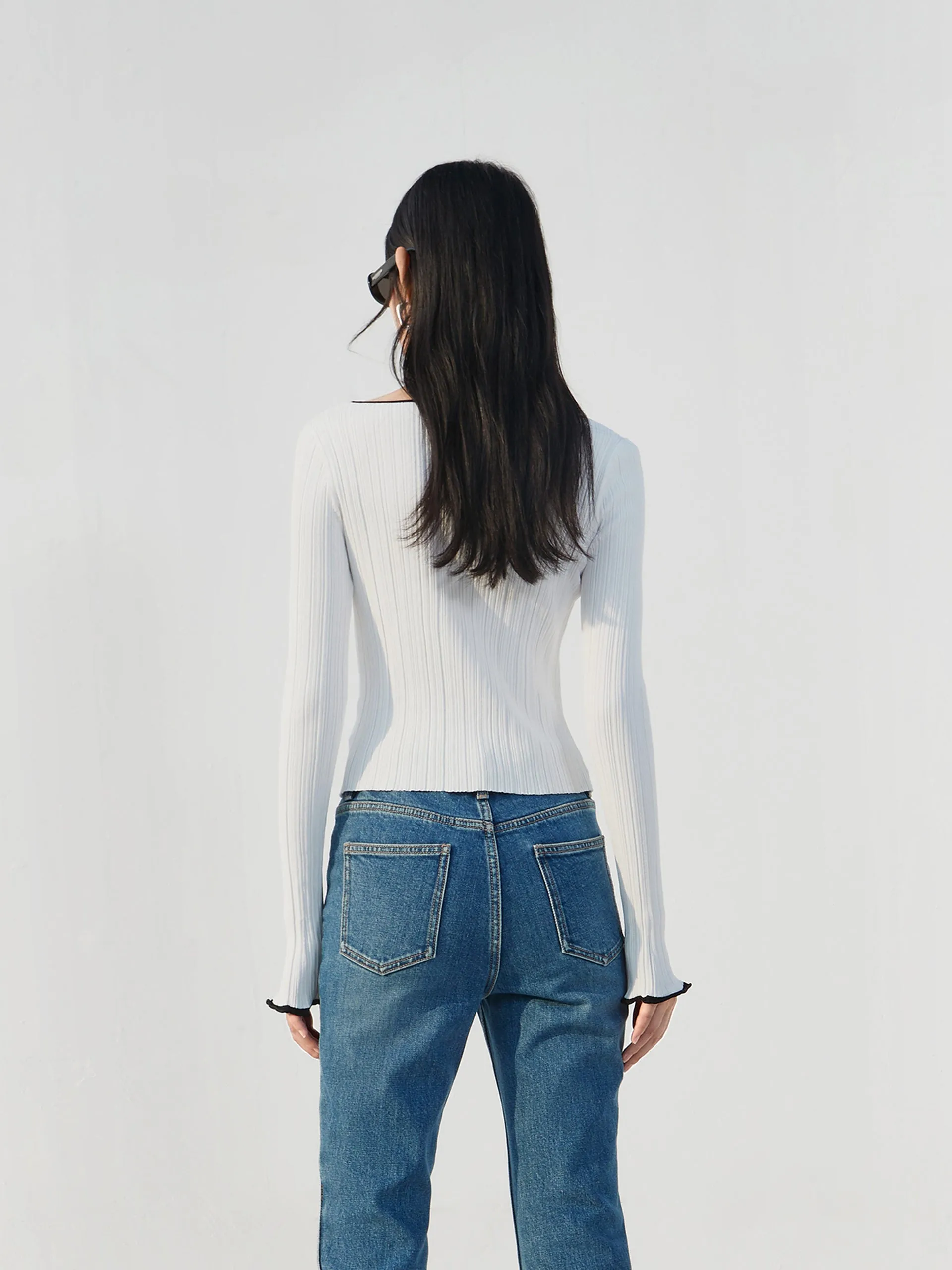 Heart Neckline Ribbed Knit Top