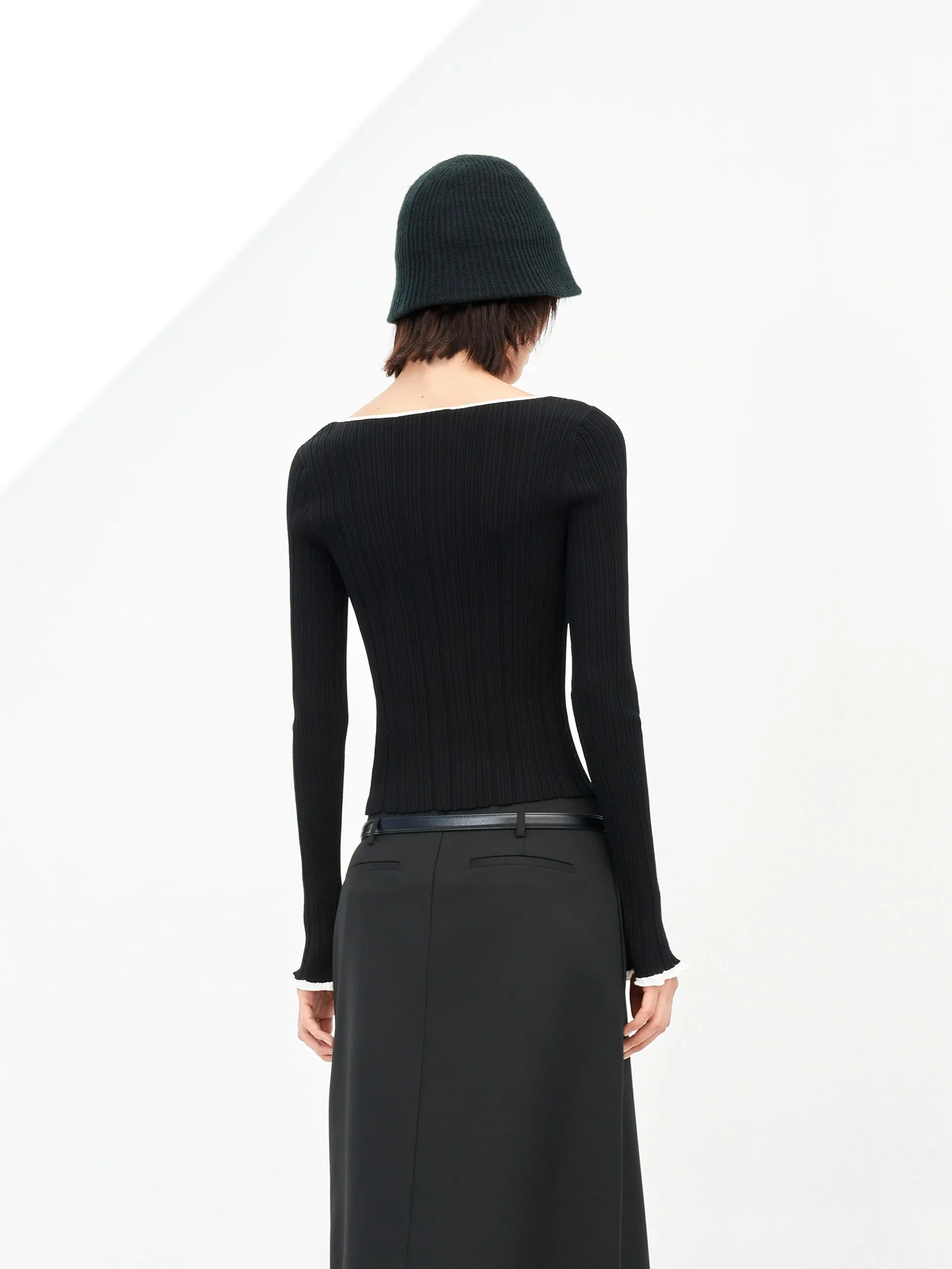 Heart Neckline Ribbed Knit Top