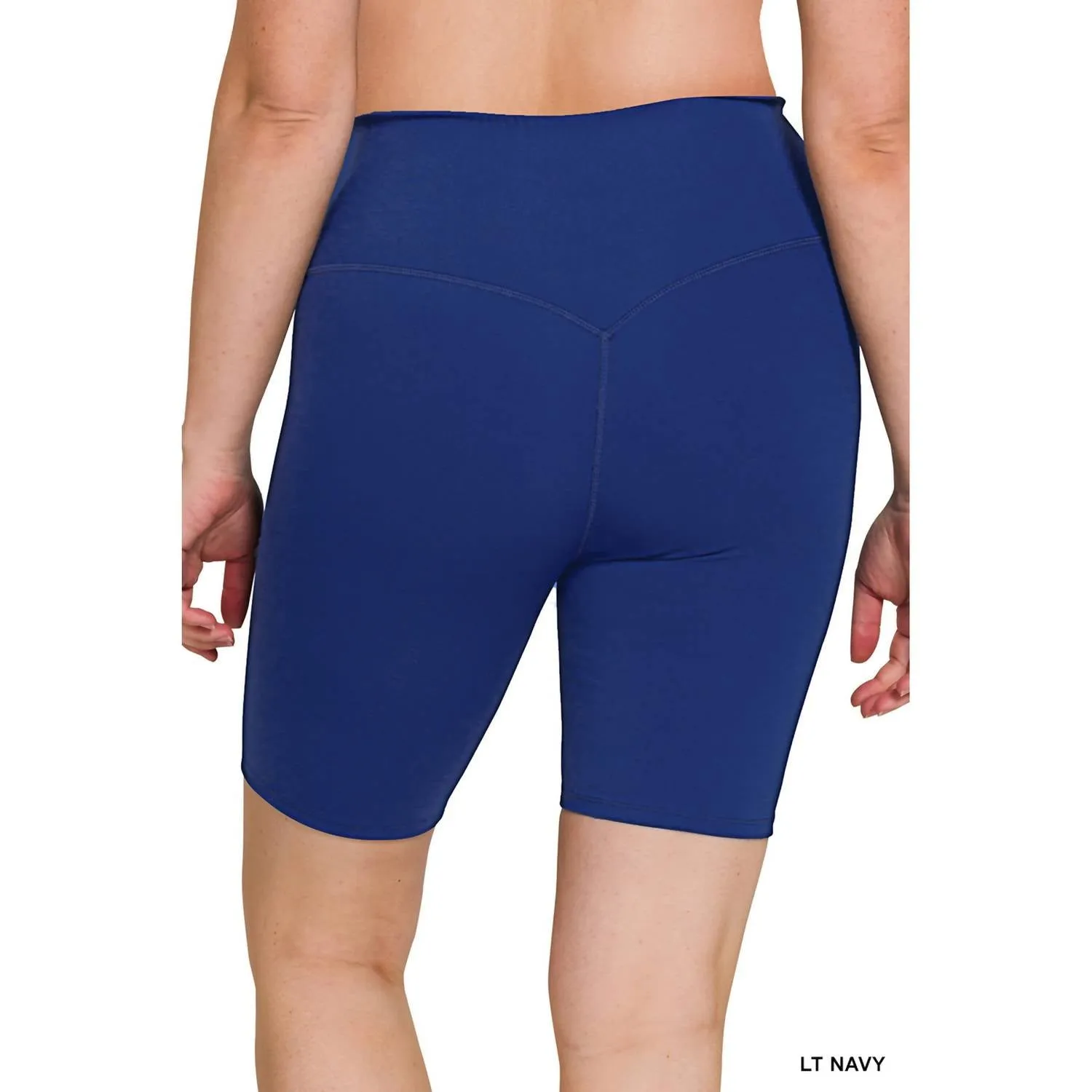 High Rise Wide Waistband Biker Shorts In Light Navy