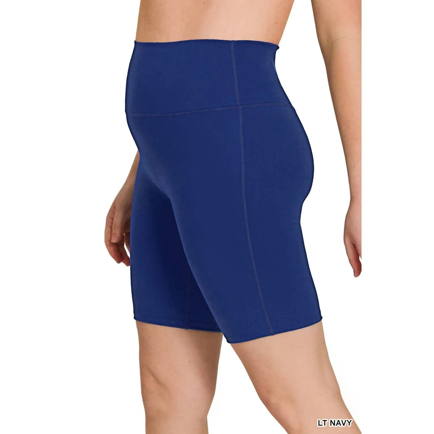 High Rise Wide Waistband Biker Shorts In Light Navy