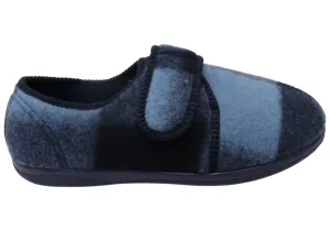 Homyped Mens Ando Adjustable Strap Extra Extra Wide Slippers Blue Homyped Shoes