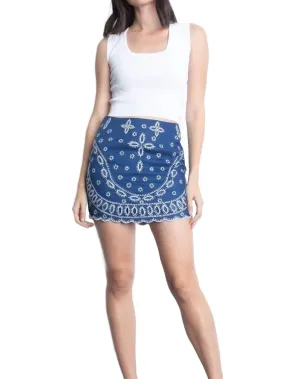 Illiana Embroidered Linen Skirt In Denim