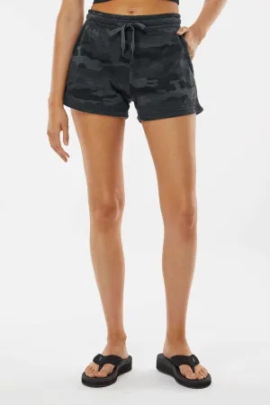 Independent Trading Company Womens California Wave Wash Fleece Shorts w/ Pockets - Heather Black Camo