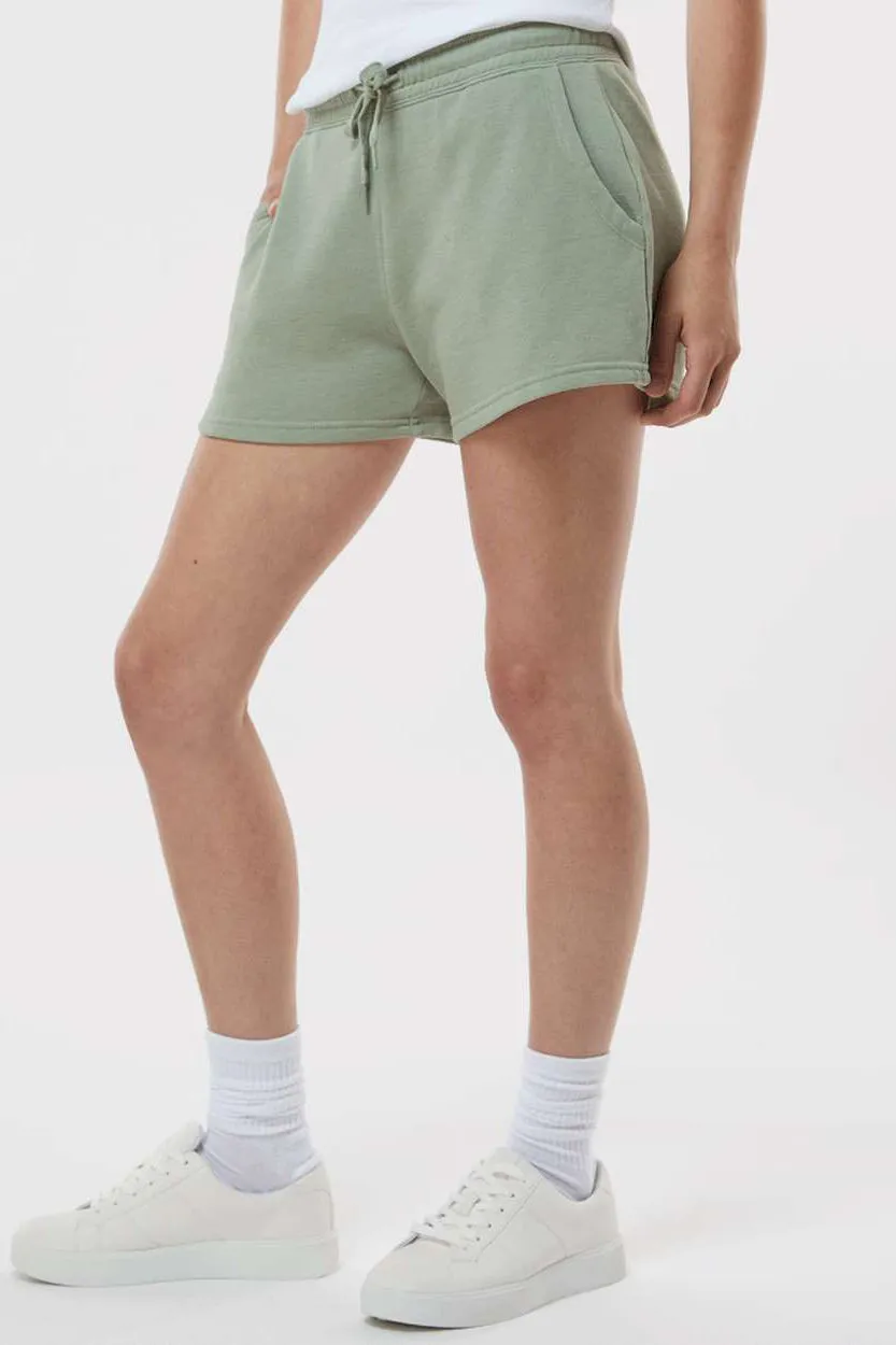 Independent Trading Company Womens California Wave Wash Fleece Shorts w/ Pockets - Sage Green