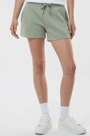 Independent Trading Company Womens California Wave Wash Fleece Shorts w/ Pockets - Sage Green
