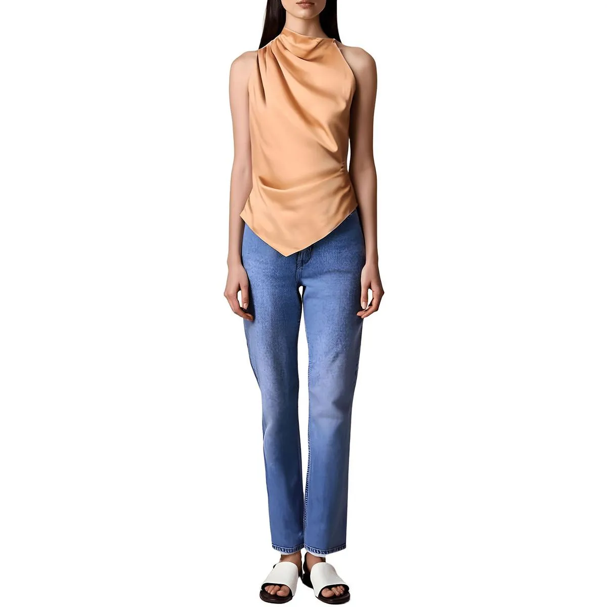 Jones Womens Satin Asymmetric Pullover Top