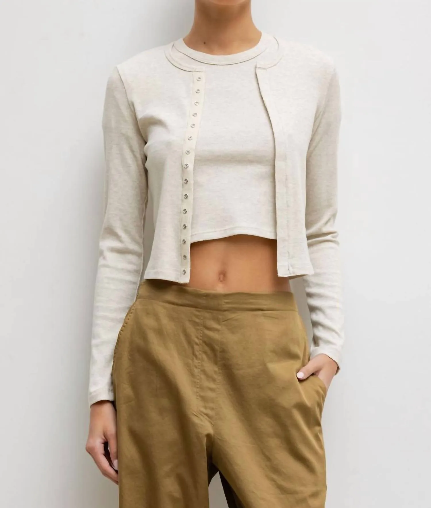 Kelly Long Sleeve Snap Down Cardigan In Oatmeal