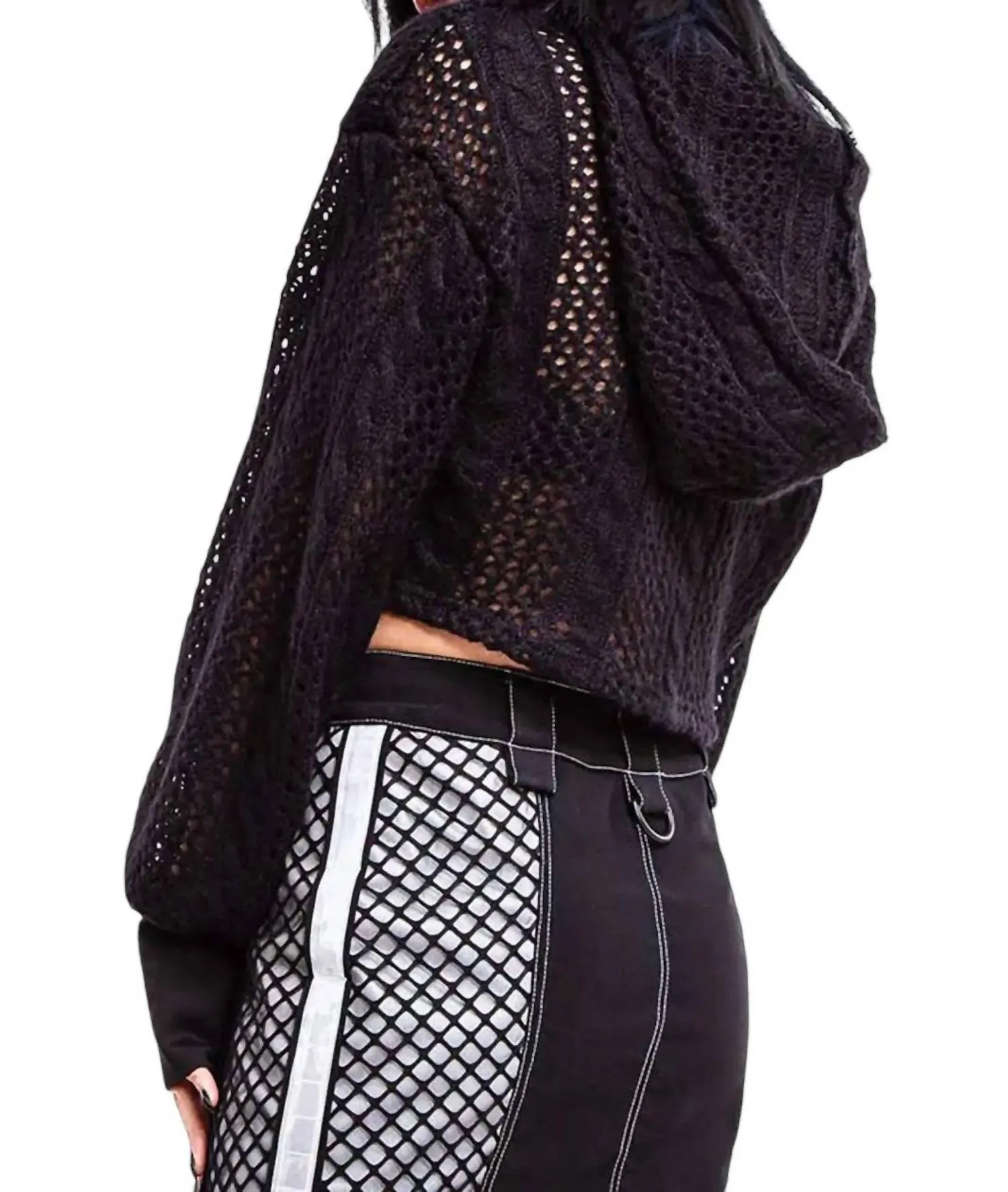 Knit Hoodie Crop Sweater In Black