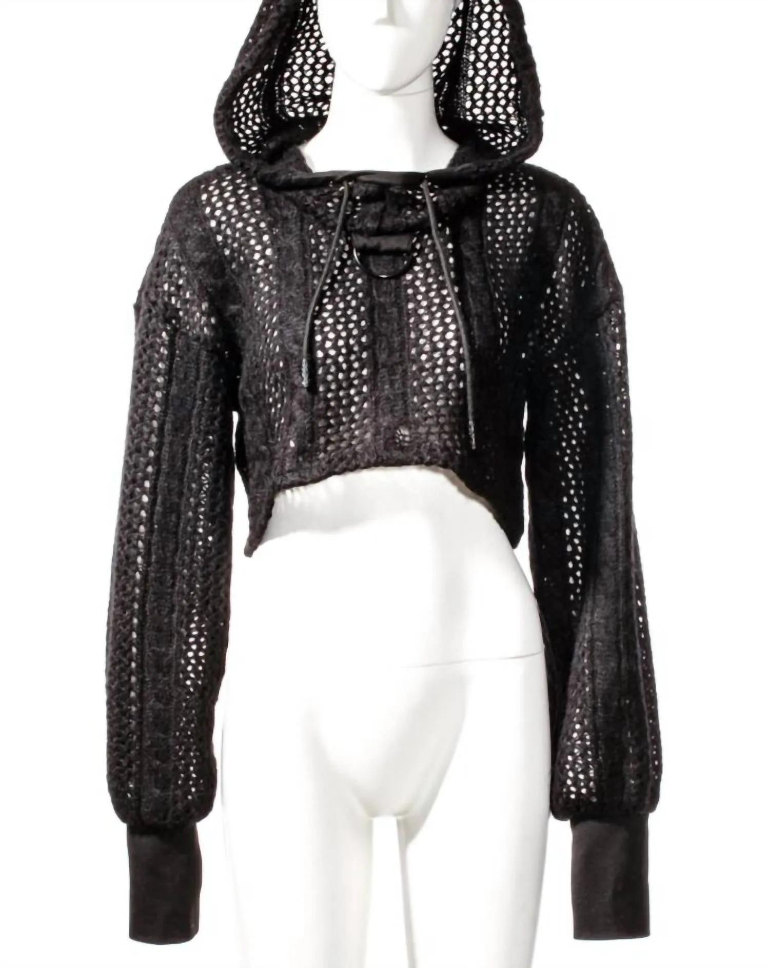 Knit Hoodie Crop Sweater In Black